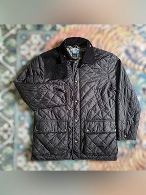 Polo Ralph Lauren Kempton Quilted Jacket Lined Equestrian Suede Patch Blue Large
